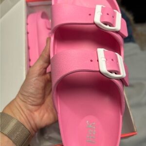 Pink H2K Sandals with White Buckles New in box size 6